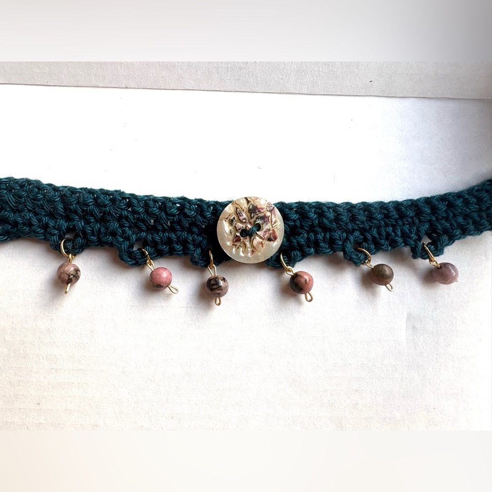 Handmade Teal Crochet Choker with Beads